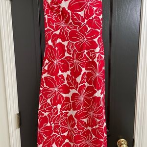 Strapless midi length floral dress